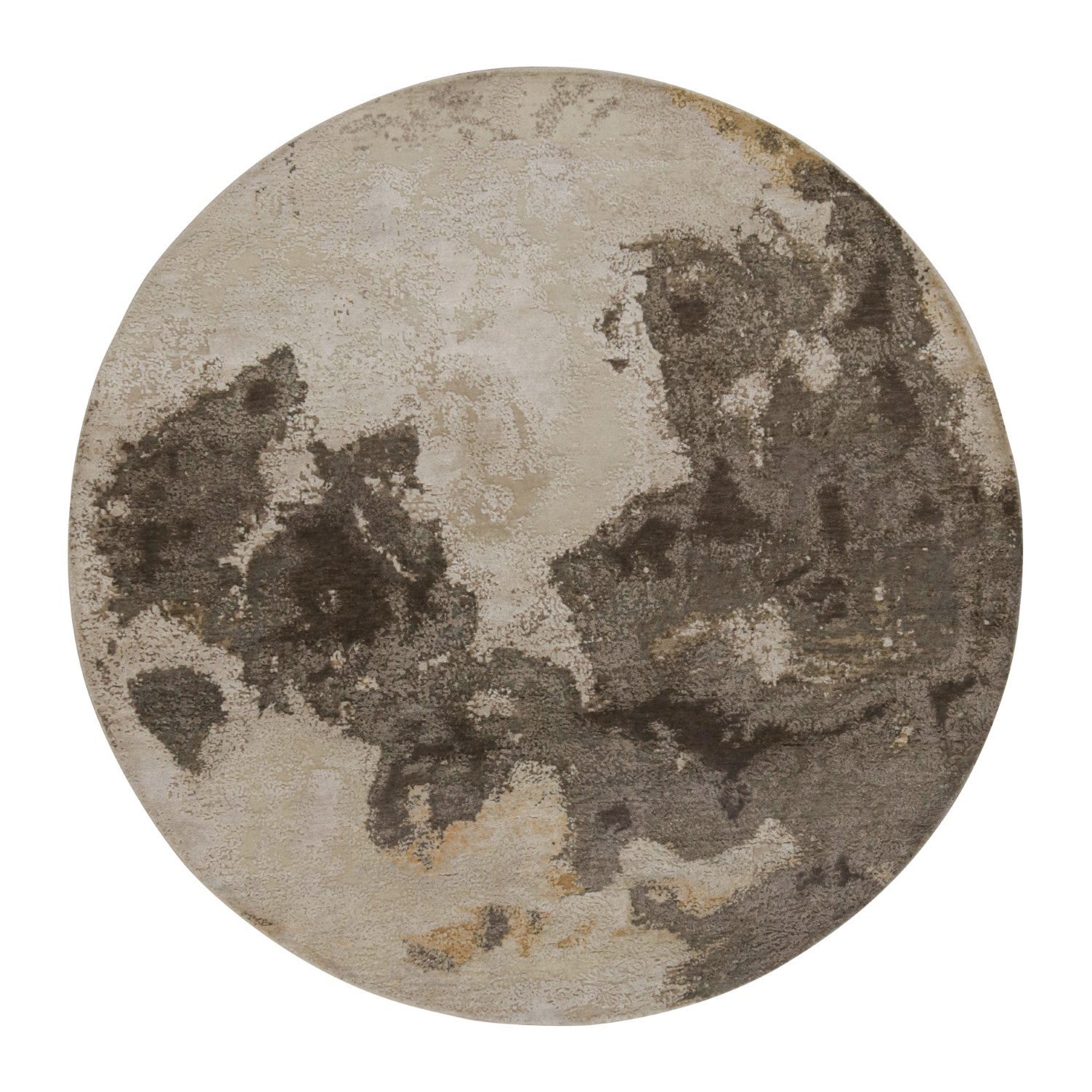 Moderner abstrakter Teppich in Beige-Braun, Taupe und Goldakzenten