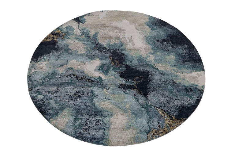 Modern Abstract Circle Rug in Blue and Beige AllOver Pattern by Rug