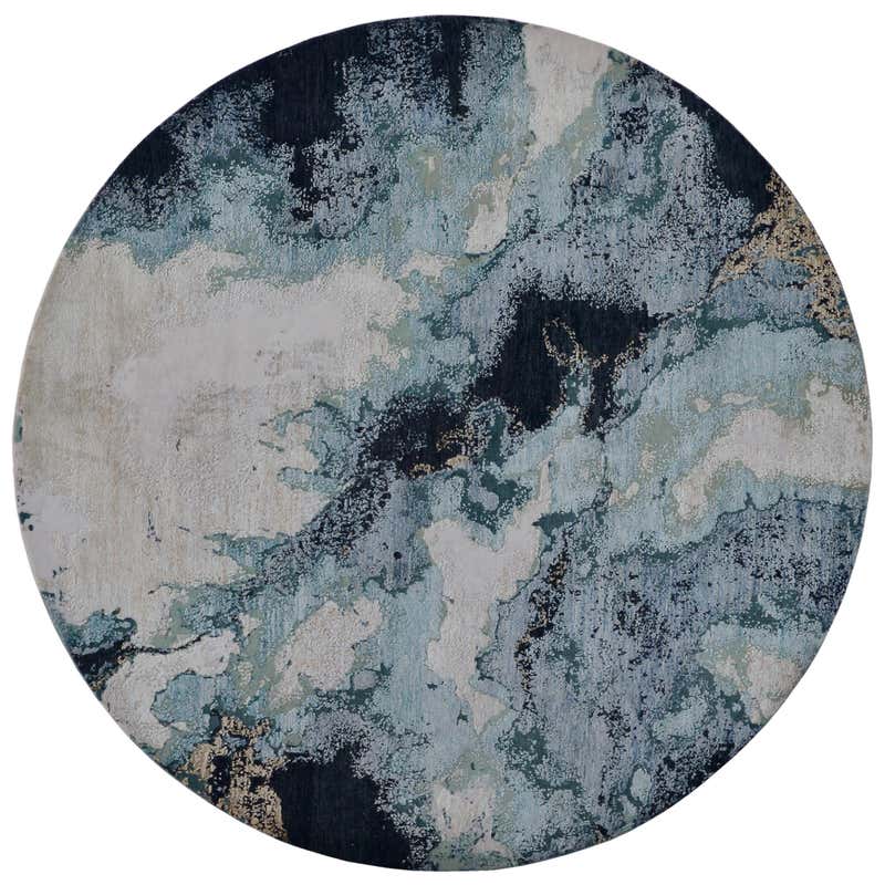 Modern Abstract Circle Rug in Blue and Beige All-Over Pattern by Rug ...