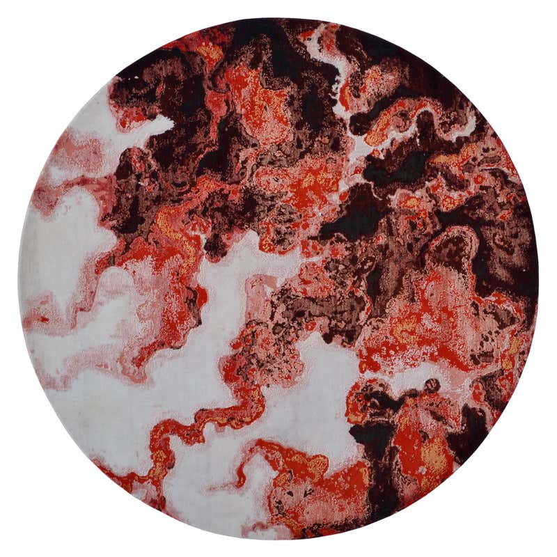 Modern Abstract Circle Rug in Red and White All-Over Pattern by Rug and ...