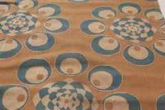 Modern Abstract Circles Tan With Blue Flatweave Silk Carpet "Panoui"