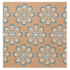 Modern Abstract Circles Tan With Blue Flatweave Silk Carpet "Panoui"