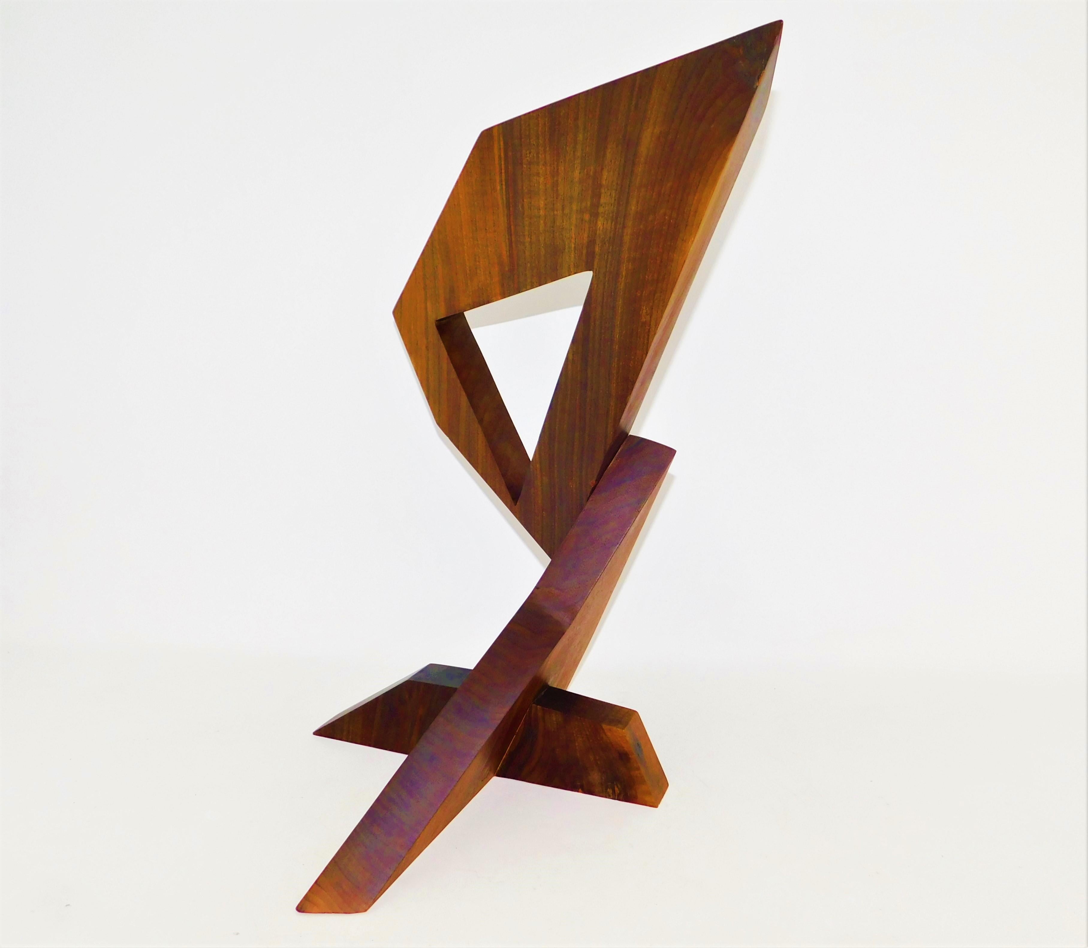 Modern Abstract Constructivist Walnut Wood Sculpture Signed Czeslaw Budny  In Excellent Condition For Sale In Hamilton, Ontario
