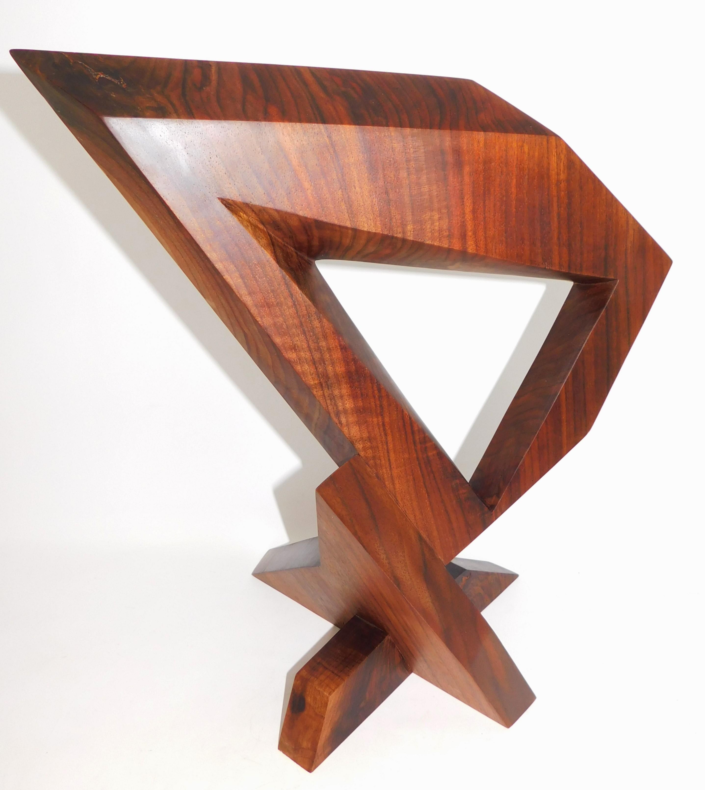 Contemporary Modern Abstract Constructivist Walnut Wood Sculpture Signed Czeslaw Budny  For Sale