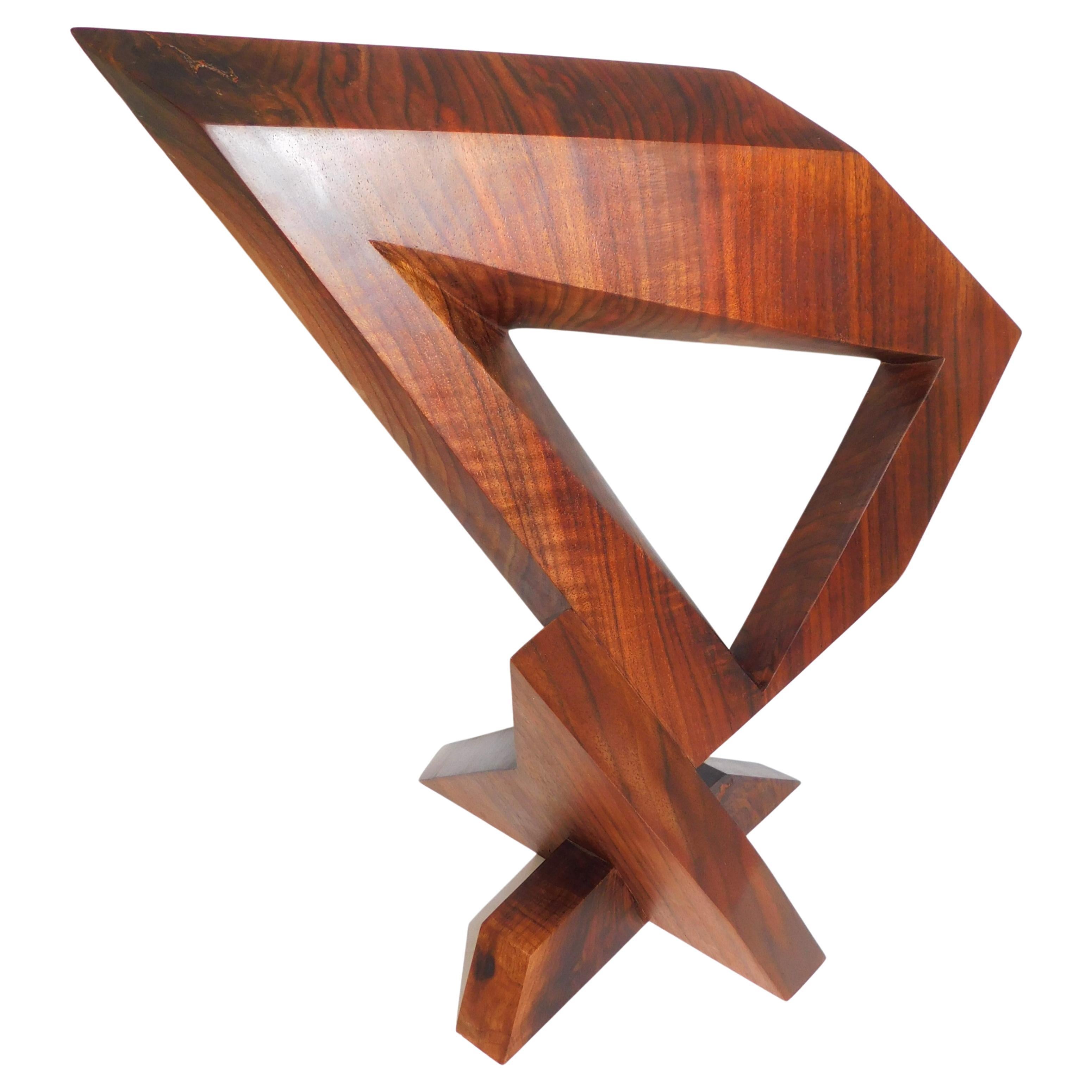 Modern Abstract Constructivist Walnut Wood Sculpture Signed Czeslaw Budny  For Sale