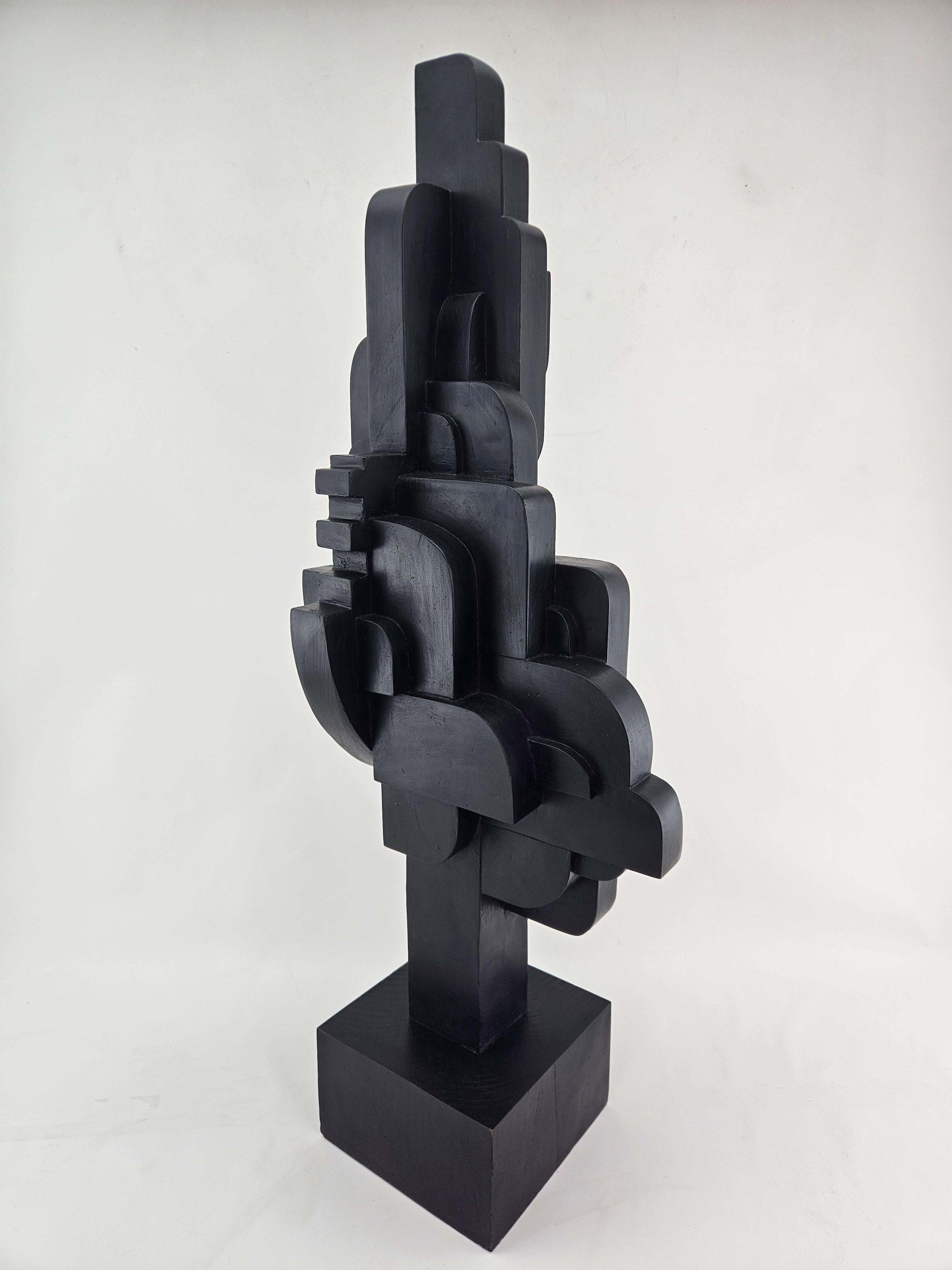 Hand-Crafted Modern Abstract Constructivist Wood Sculpture Signed Czeslaw Budny For Sale