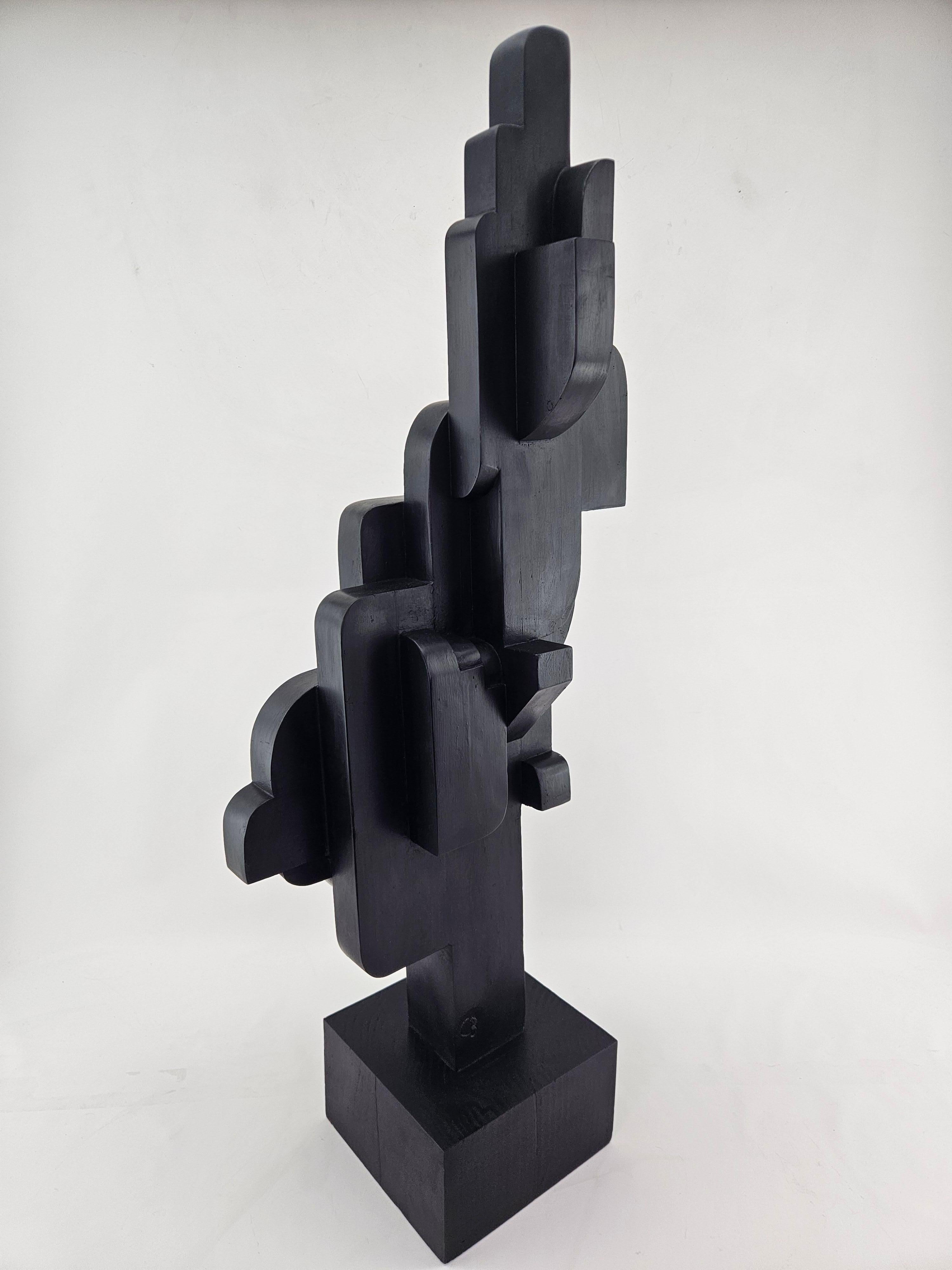Contemporary Modern Abstract Constructivist Wood Sculpture Signed Czeslaw Budny For Sale