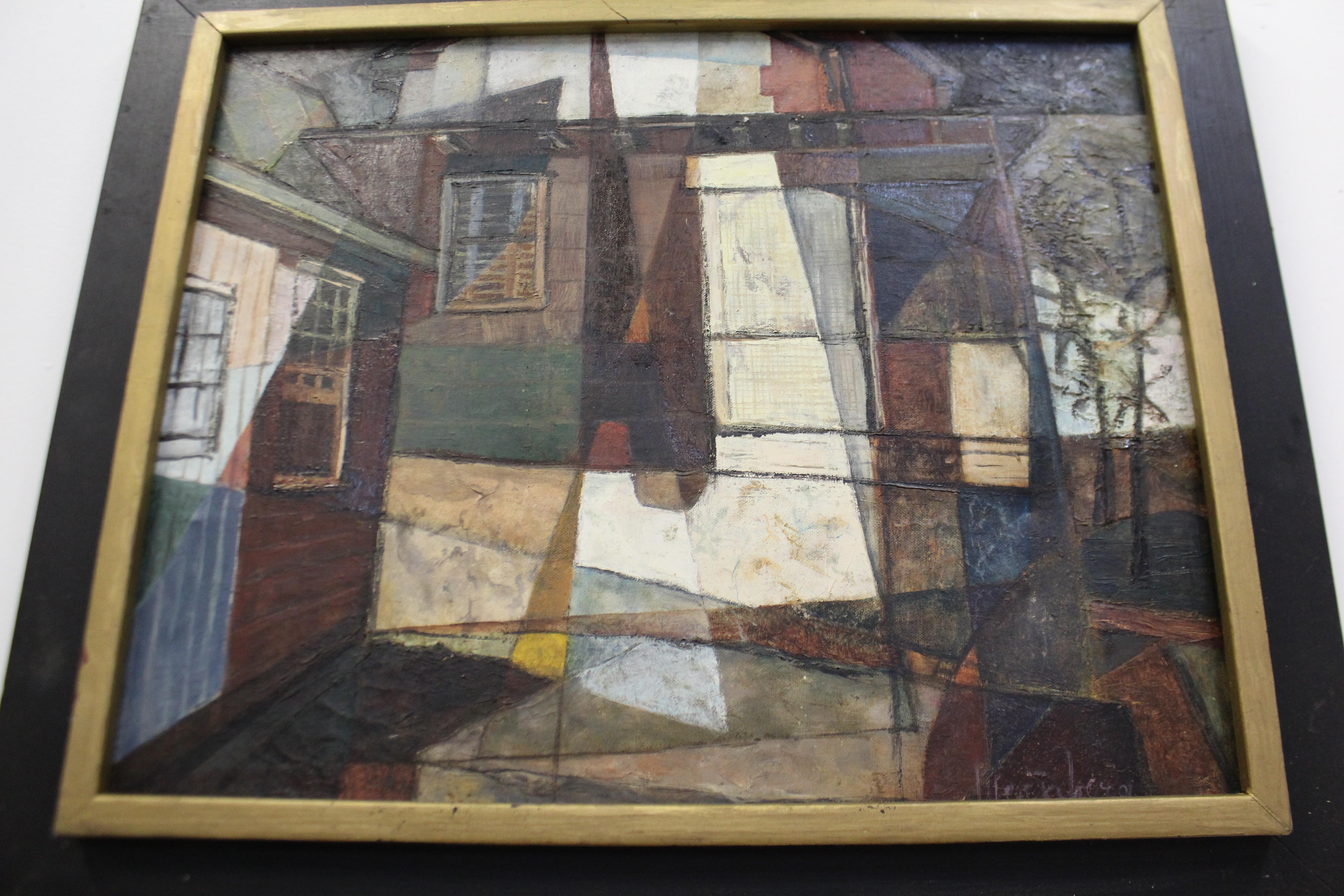 Modern Abstract 'Country House' by Frieda Weinberg Canvas Painting In Good Condition In Wilmington, DE