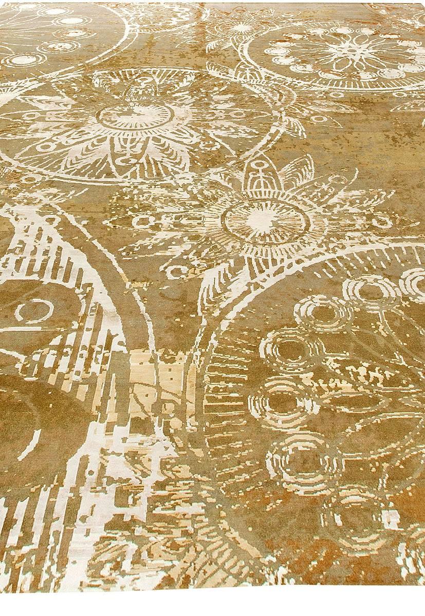 Hand-Knotted Abstract Modern Rug in Banana Silk & Wool by Doris Leslie Blau For Sale