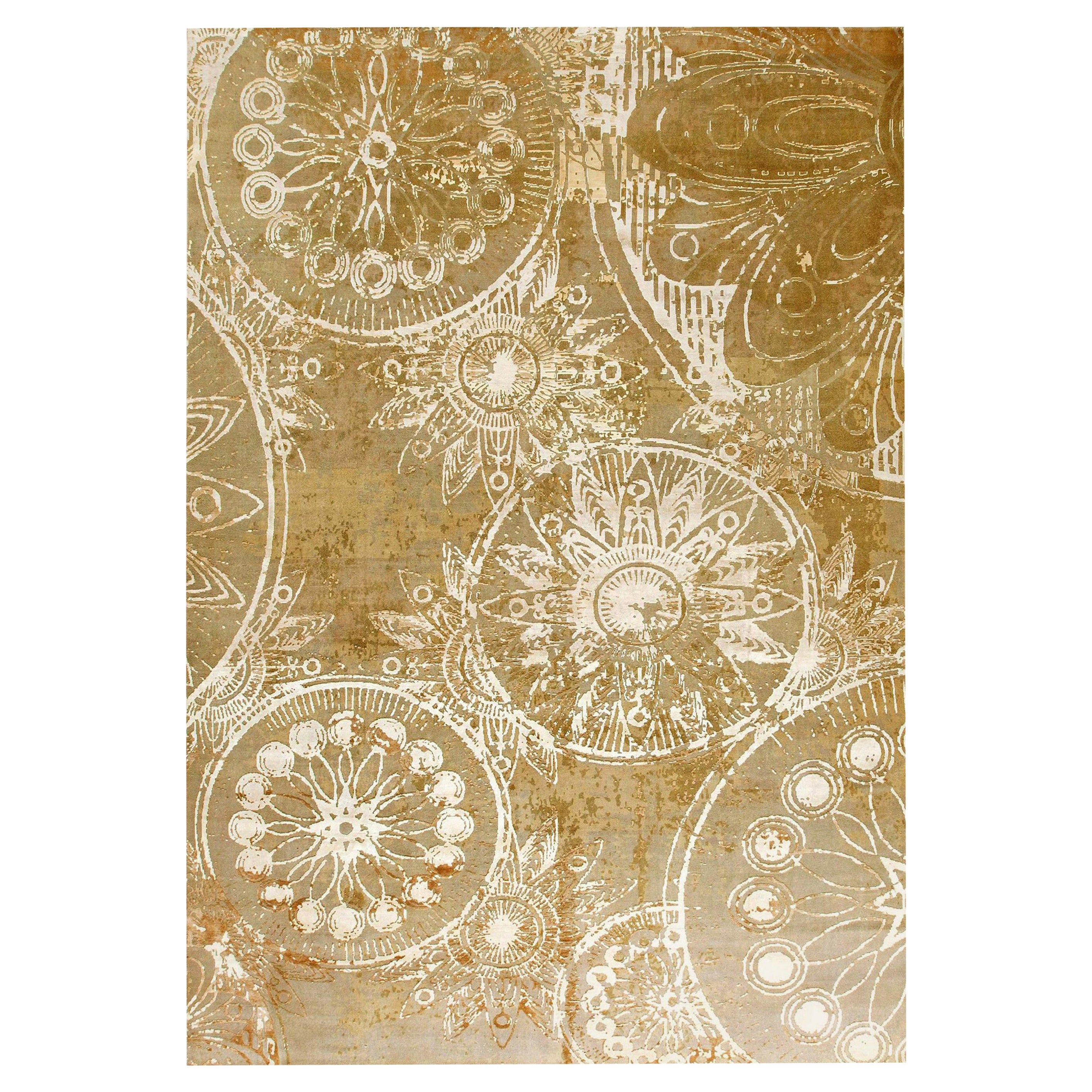 Abstract Modern Rug in Banana Silk & Wool by Doris Leslie Blau For Sale