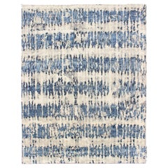 Modern Abstract Design wool Rug in Blue and off White White Colors