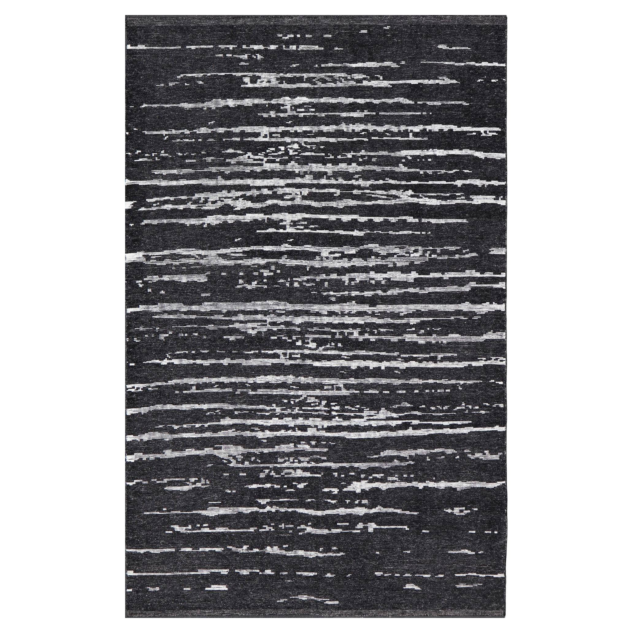 Schwarzer und weißer handgeknüpfter moderner Teppich in abstraktem Design 