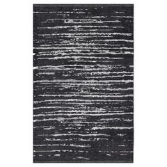 Modern Abstract Designed Striped Black and White Hand Knotted Rug in Wool