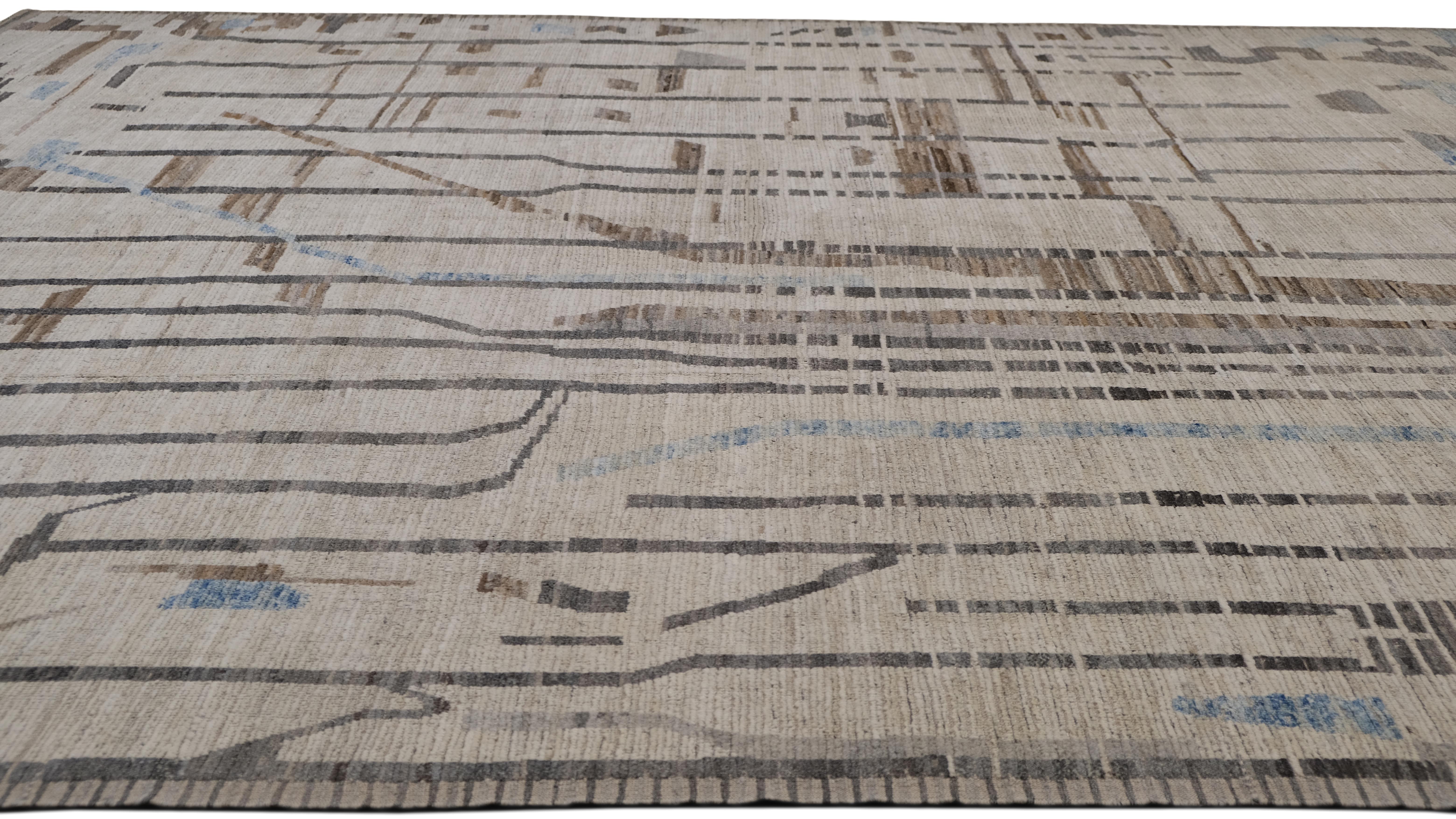 Moderner abstrakt gestalteter Wollteppich 13'5''x16'2'' (Afghanisch) im Angebot