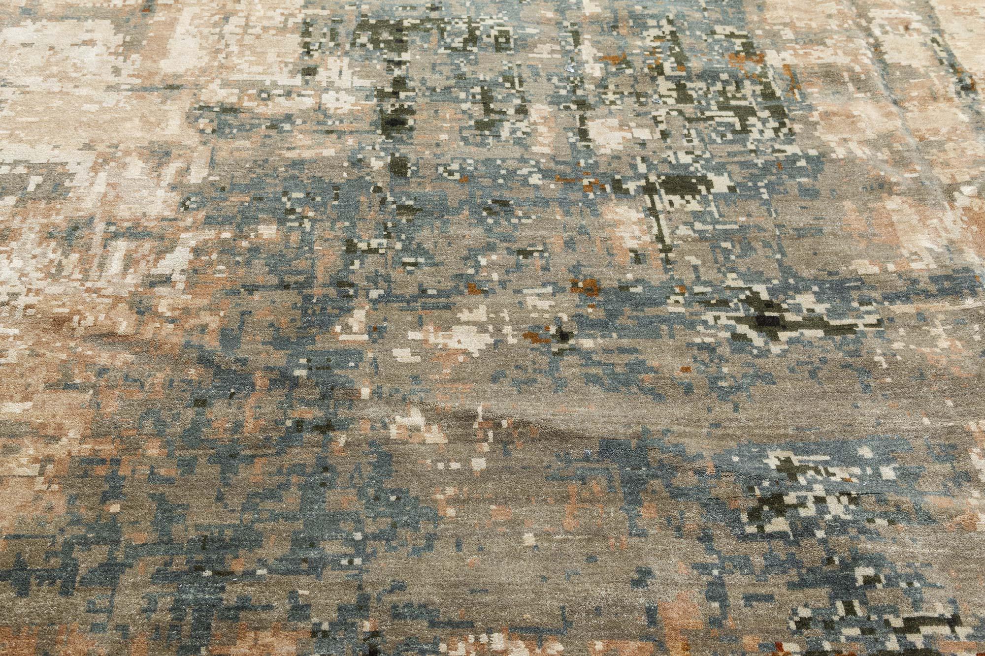 Indien Tapis moderne abstrait « ère numérique » en laine et soie fait à la main par Doris Leslie Blau en vente