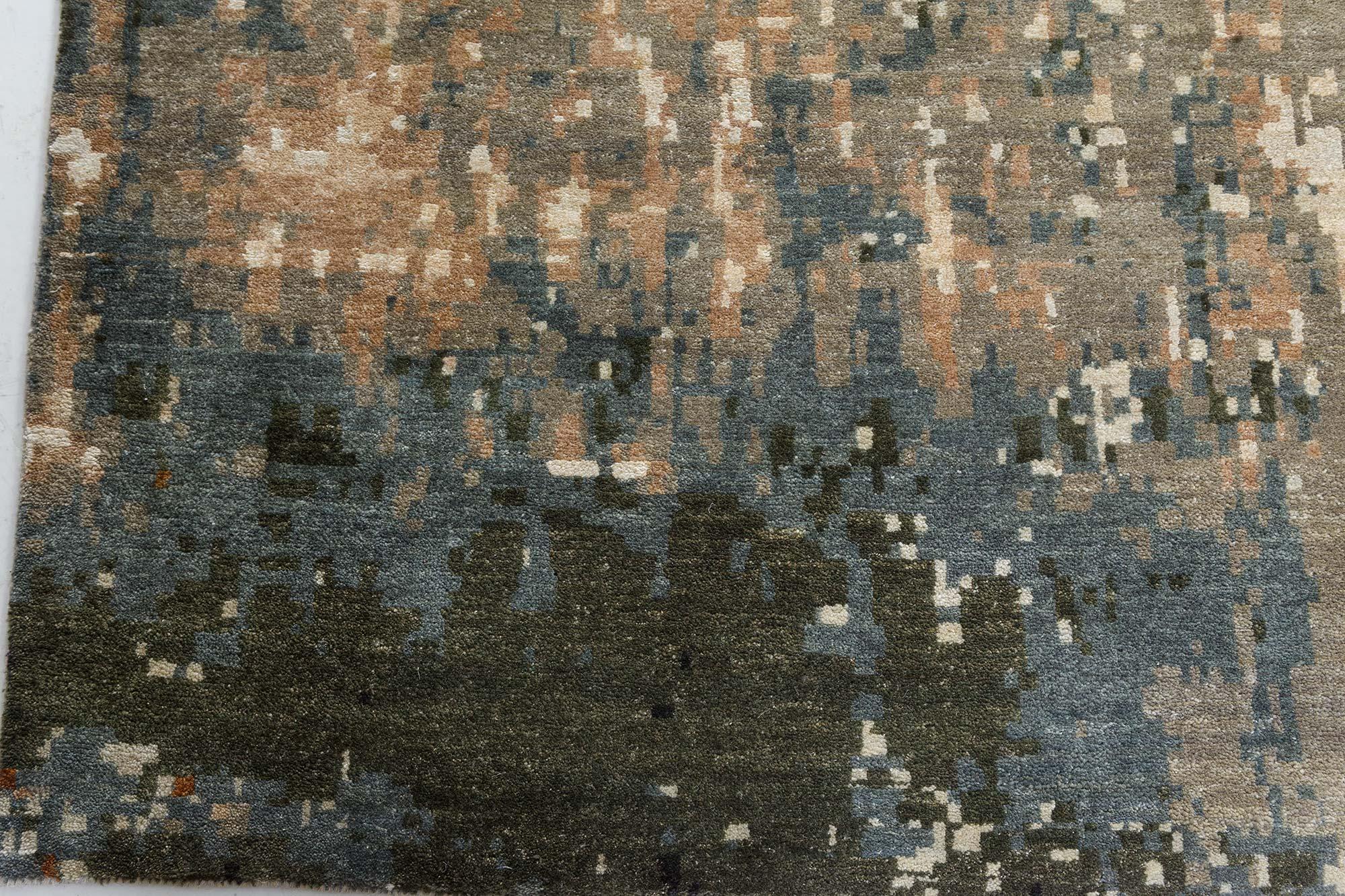XXIe siècle et contemporain Tapis moderne abstrait « ère numérique » en laine et soie fait à la main par Doris Leslie Blau en vente