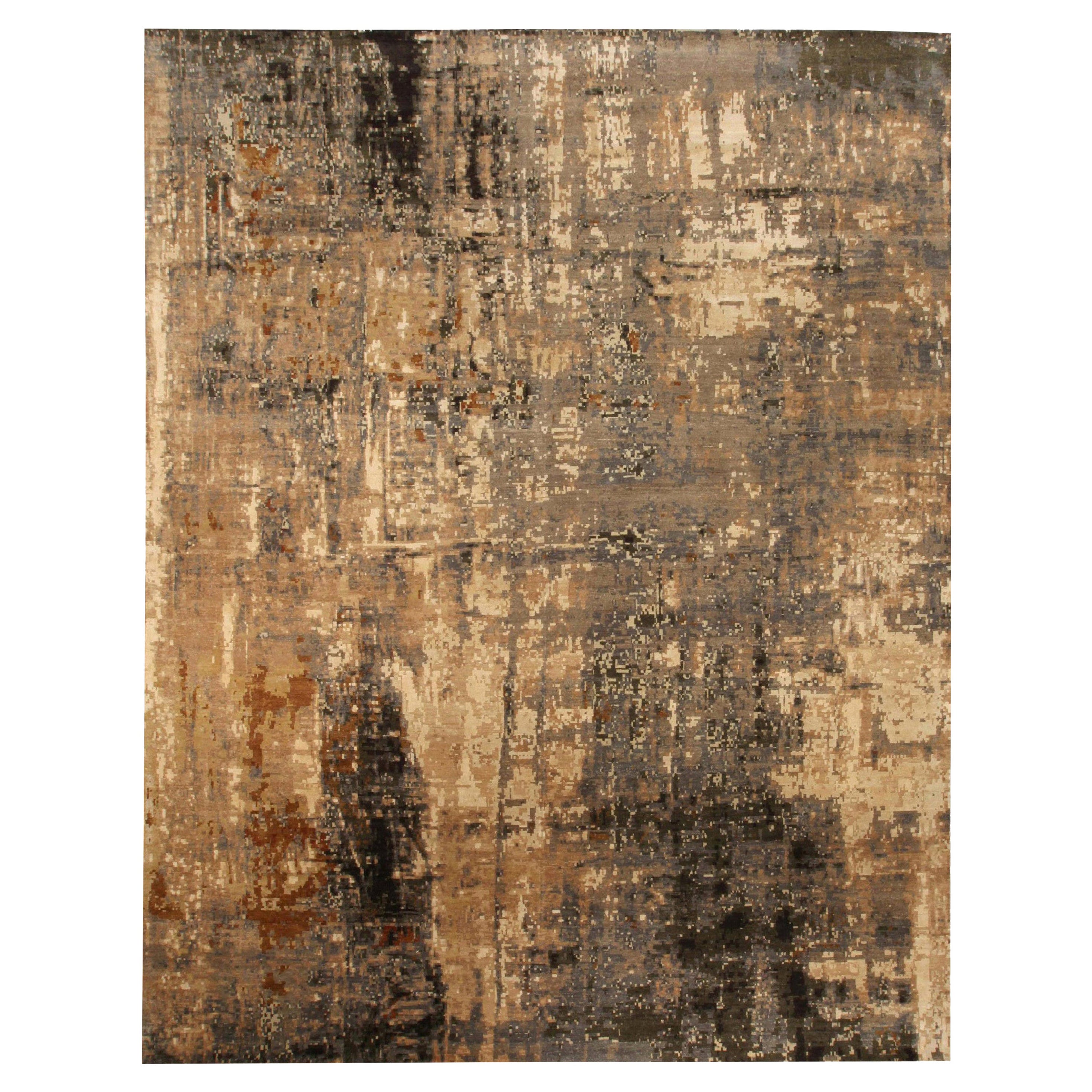 Tapis moderne abstrait « ère numérique » en laine et soie fait à la main par Doris Leslie Blau en vente