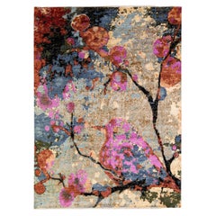 Modern Abstract Expressionist Indian Handmade Multicolor Wool and Silk Rug