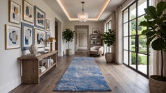 Modern Abstract Expressionist Runner Rug in Cobalt Blue, Slate Gray & Gold 3x12