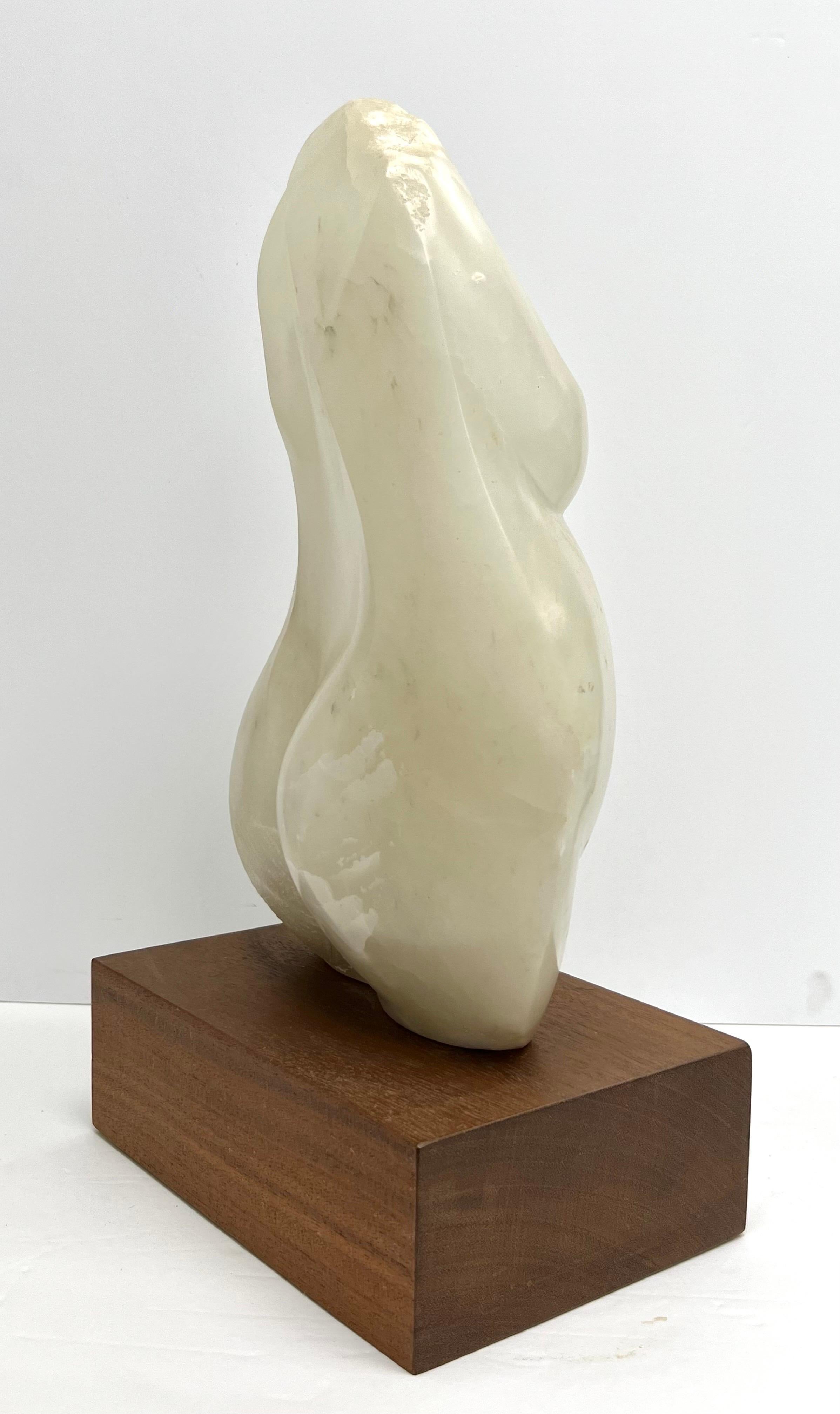 Marble Modern Abstract Female Torso Sculpture on Walnut Base For Sale