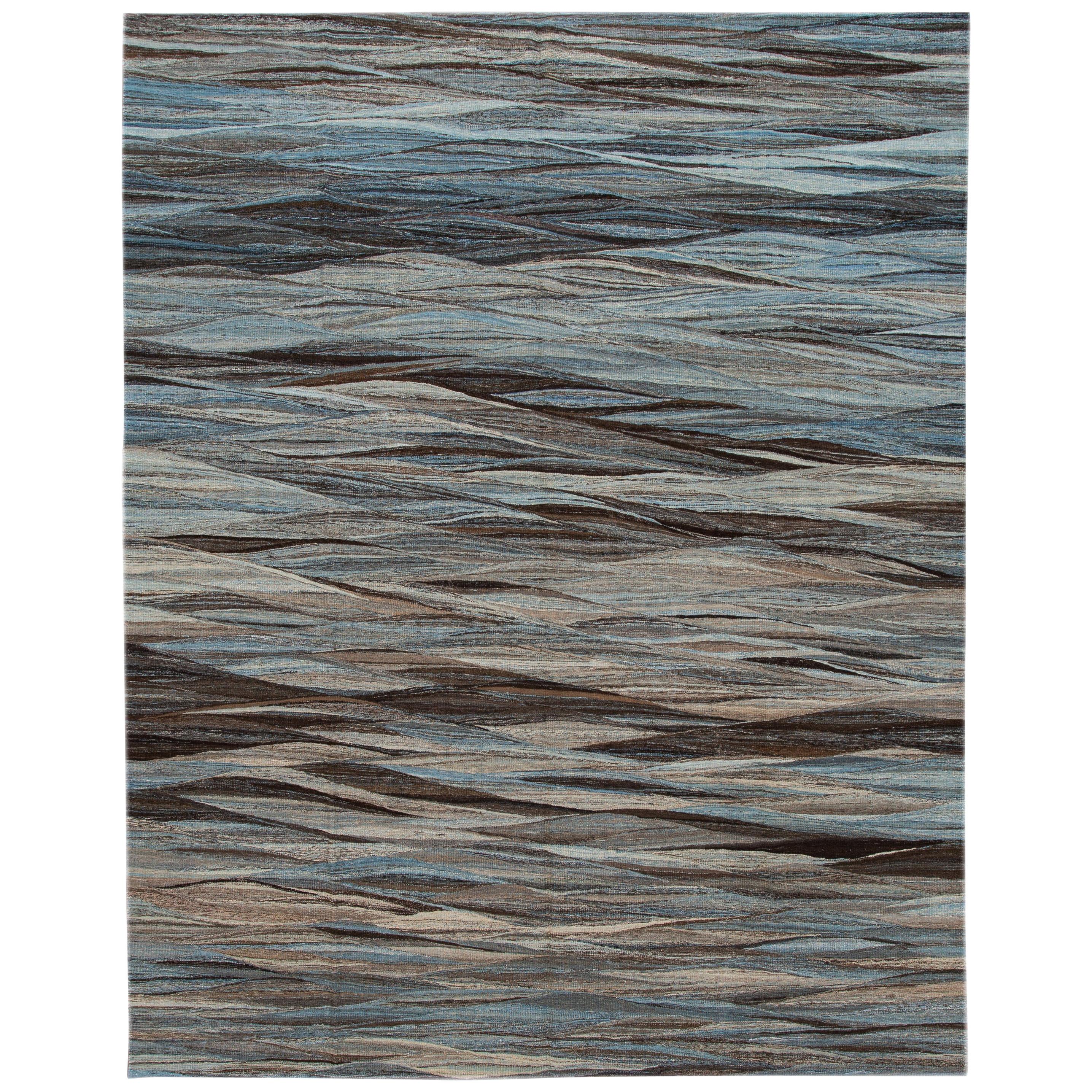 Tapis moderne abstrait en laine à tissage plat, taille de pièce