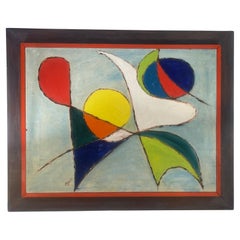 Quadro astratto moderno con cornice, olio su tela, firmato