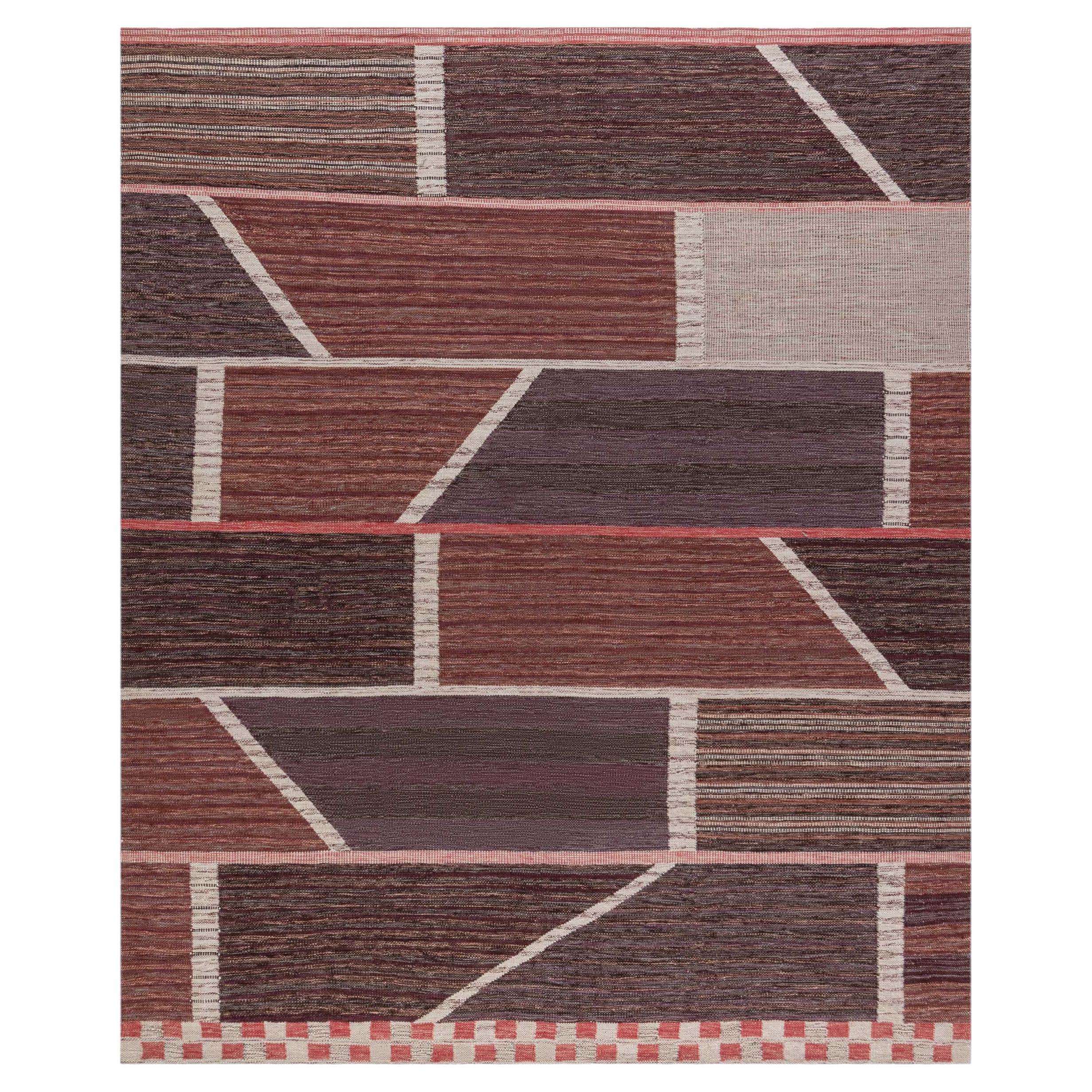 Modern Abstract Geometric Classic Taupe Flatweave Wool Rug by Doris Leslie Blau For Sale
