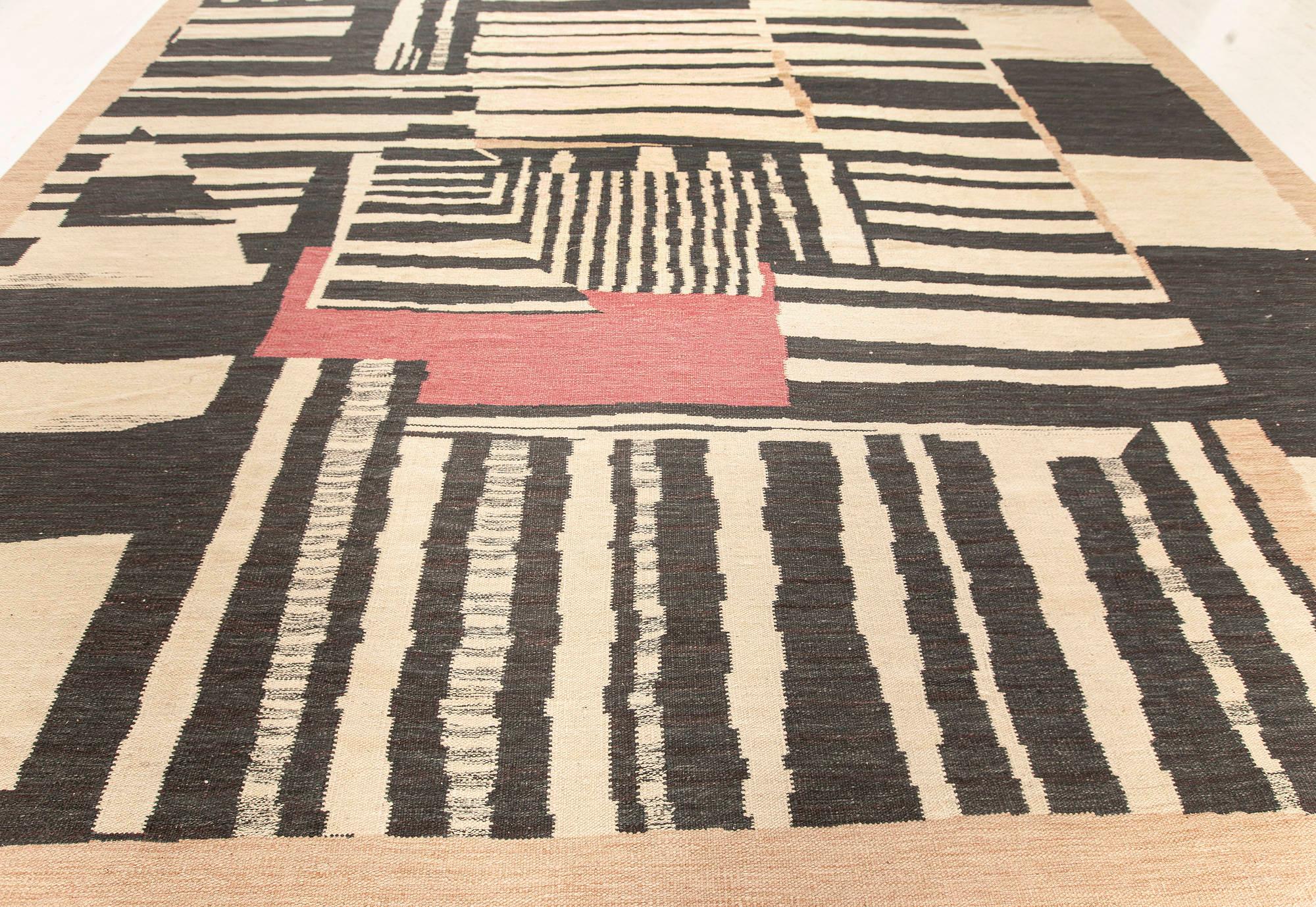 XXI secolo e contemporaneo Tappeto Kilim moderno astratto geometrico a trama piatta di Doris Leslie Blau in vendita