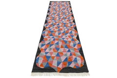 Modern Abstract Geometric Flat-Weave Kilim Wool Runner By Apadana