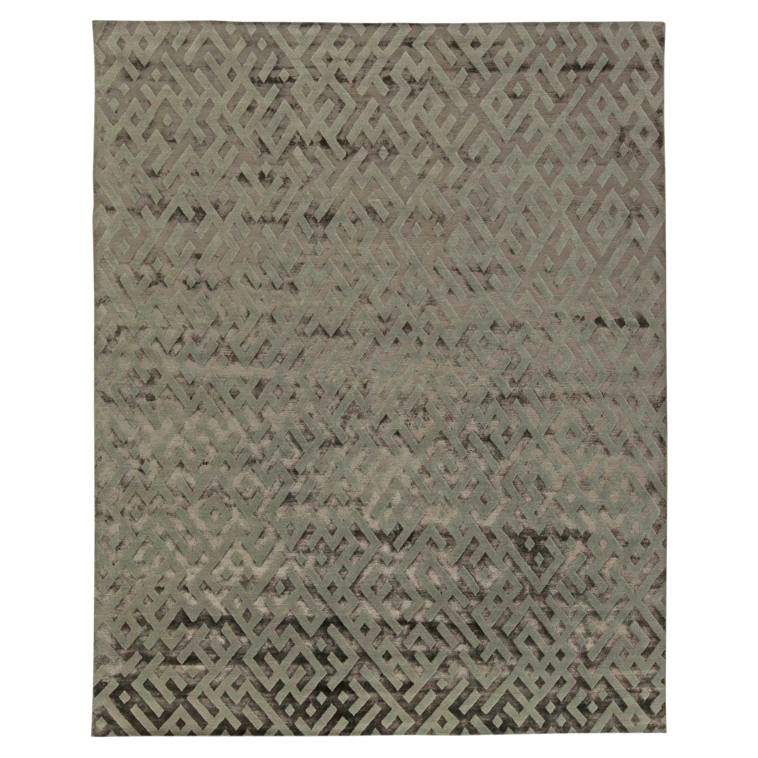 Modern Abstract Geometric Gray Silk Carpet "Labyrinthine" by Doris Leslie Blau