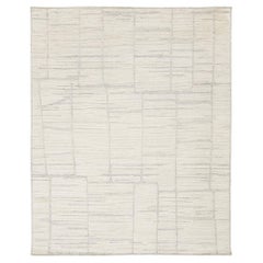 Alfombra Moderna Abstracta Geométrica de Lana Marfil - Anudada a Mano Estilo Marroquí