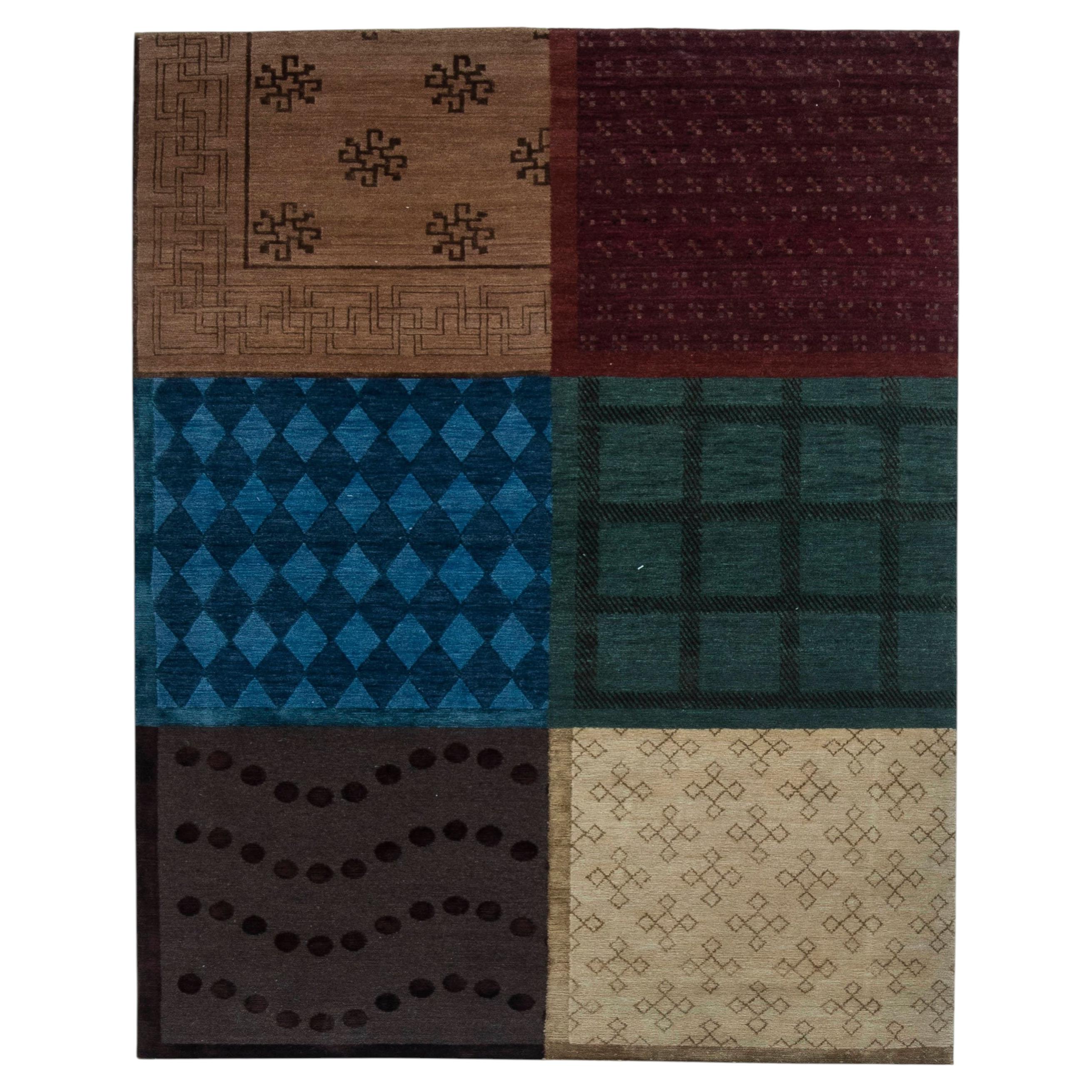 Modern Abstract Geometric Warm Tan Silk Carpet "Chromosaic" by Doris Leslie Blau