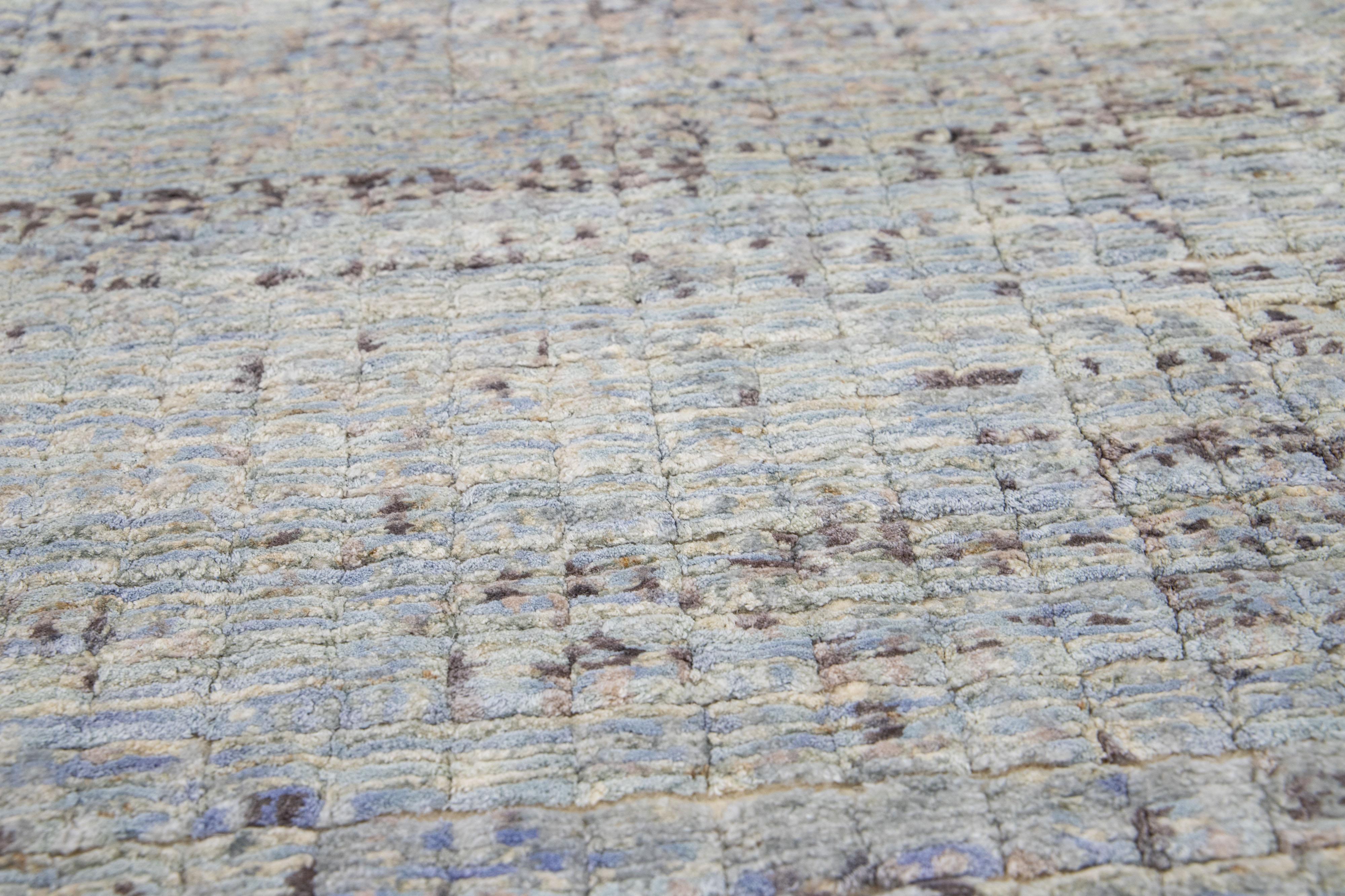 Apadana's Modern wool and silk custom rug. Custom sizes and colors made-to-order.

Material: 100 Knots, 50 Wool and 50 Silk.
Techniques: Hand-Knotted.
Style: Modern.
Lead time: Approx. 15-16 weeks available.
Colors: As shown, other custom colors are