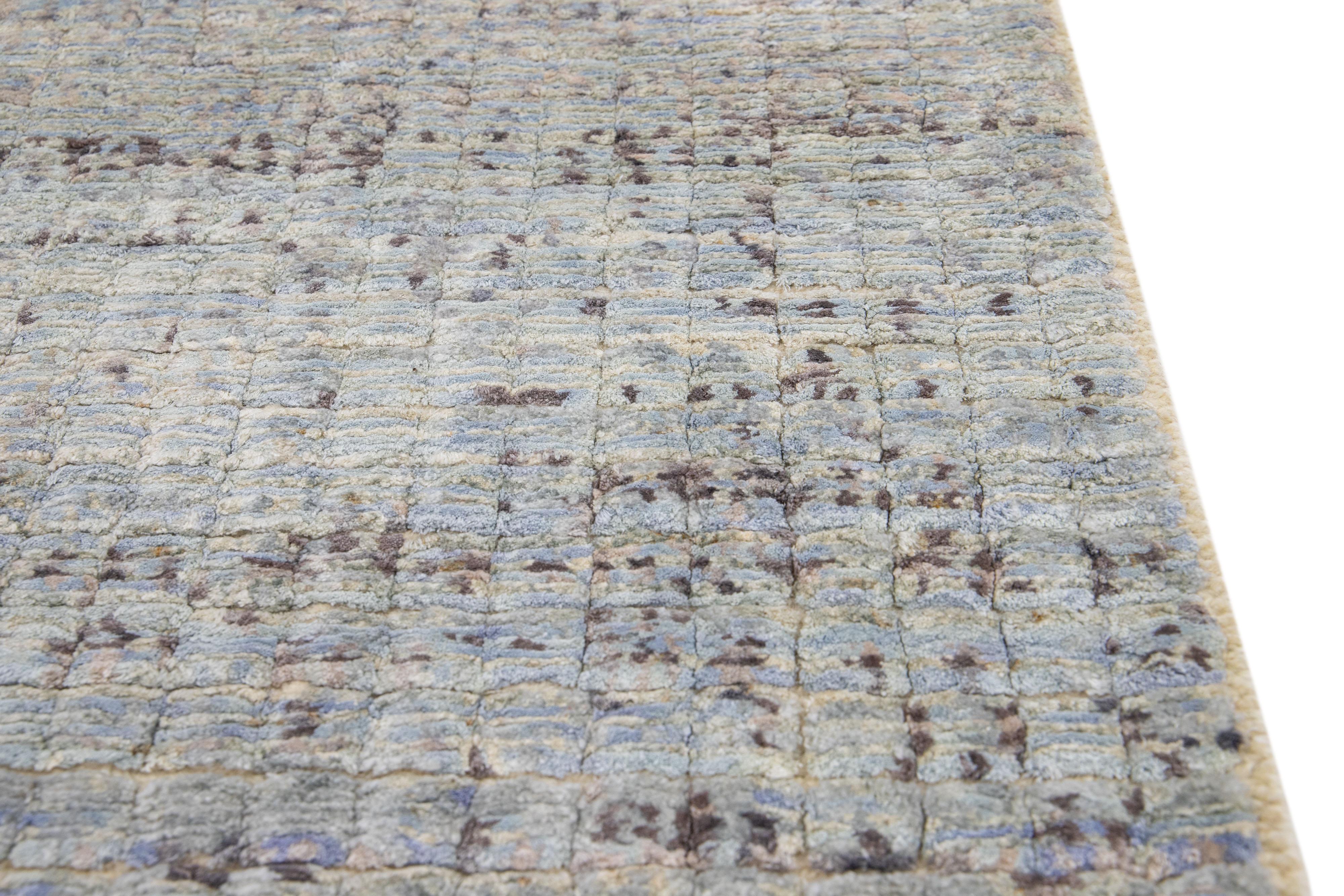 Hand-Knotted Modern Abstract Gray Handmade Custom Wool Rug For Sale