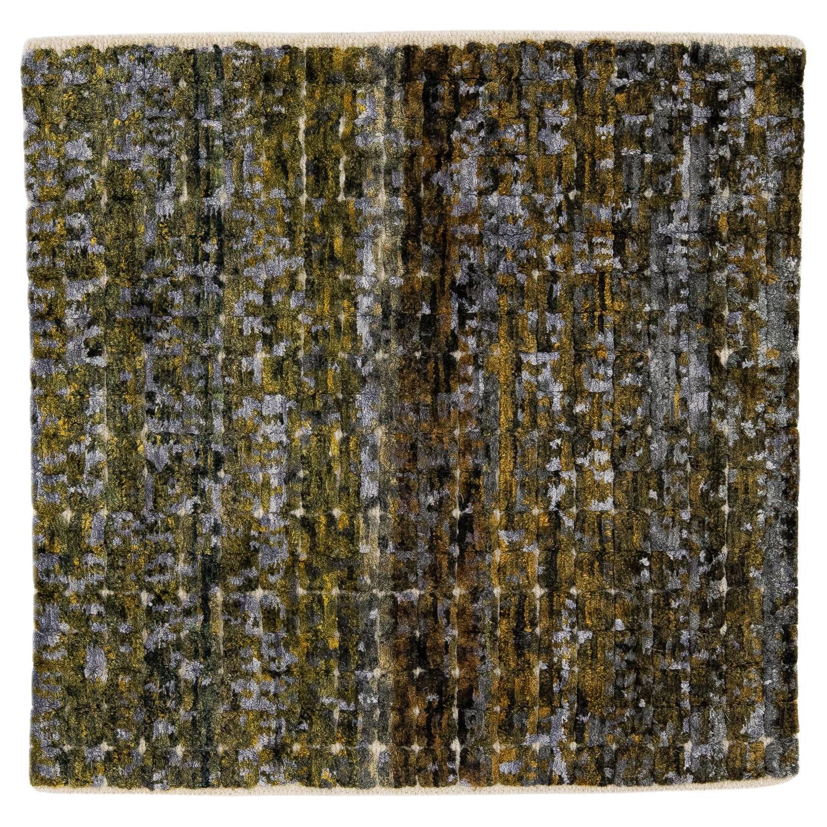 Modern Abstract Green Handmade Custom Wool Rug