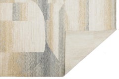 Modern Abstract Gridded Hand-Loomed Rug In Gray and Sand 8X10