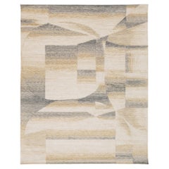 Modern Abstract Gridded Hand-Loomed Rug In Gray and Sand 8X10