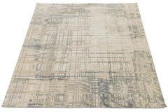 Moderner abstrakter handgewobener Teppich mit Gittermuster - Sand & Schiefergrau Wolle/Nylon-Mischung