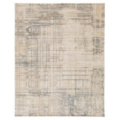 Moderner abstrakter handgewobener Teppich mit Gittermuster - Sand & Schiefergrau Wolle/Nylon-Mischung