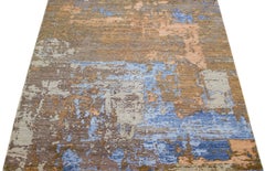 Tappeto moderno astratto annodato a mano in lana e seta, marrone, 8'1\" x 9'11\"