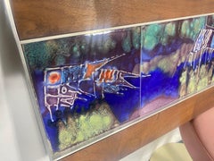 Modern abstract HARRIS STRONG 6 TILE PLAQUE FRAMED with original label on back