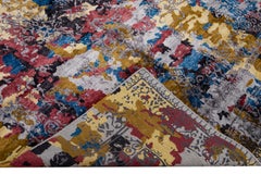 Alfombra moderna abstracta india hecha a mano en lana y seda multicolor