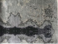 Modern Abstract Ink-Blot Gray Silk Rug "Rorschach" Designed By Eskayel
