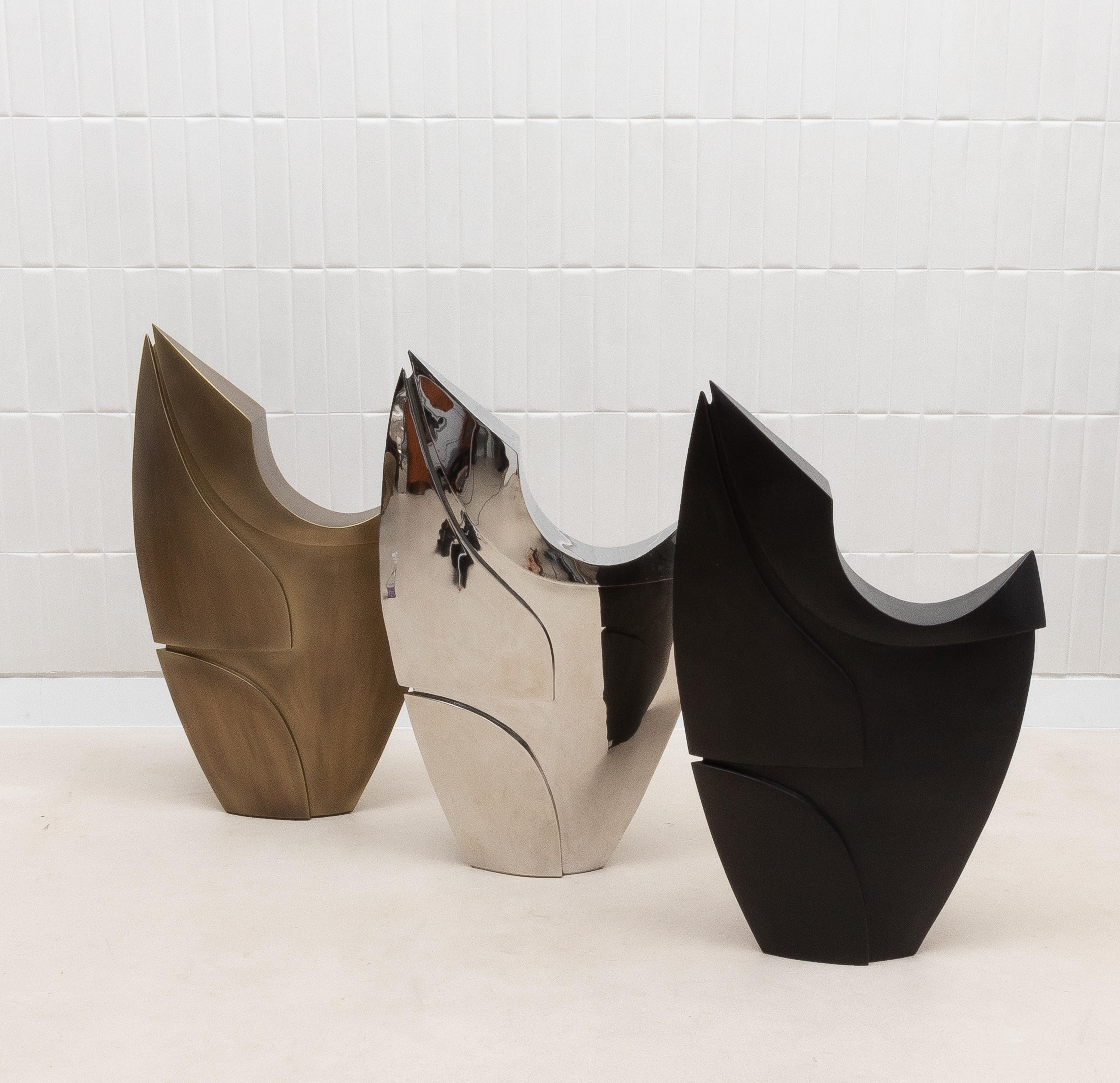 Scultura moderna astratta a L in bronzo patinato ottone di Patrick Coard Paris in vendita 6