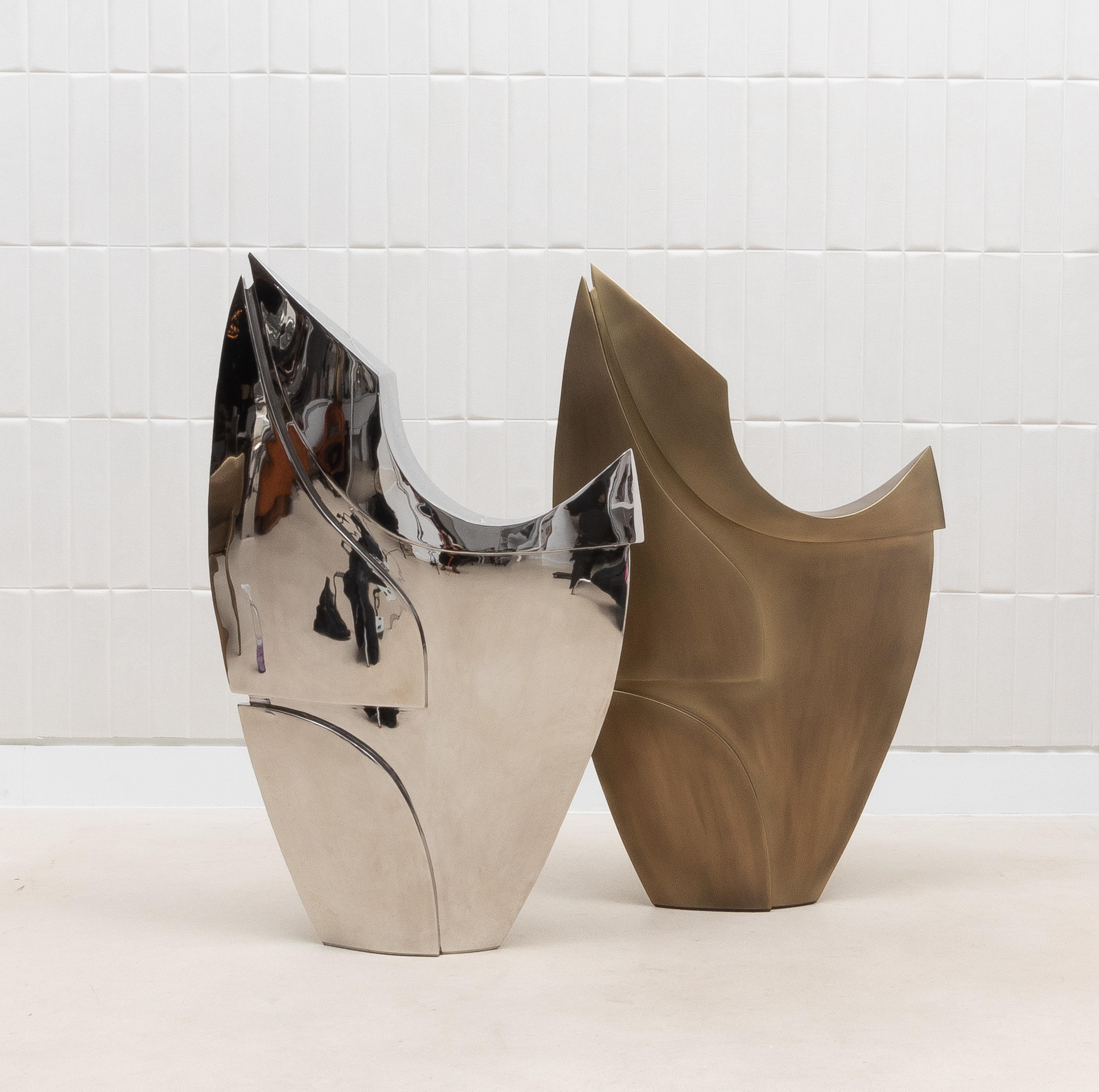 Scultura moderna astratta a L in bronzo patinato ottone di Patrick Coard Paris in vendita 8