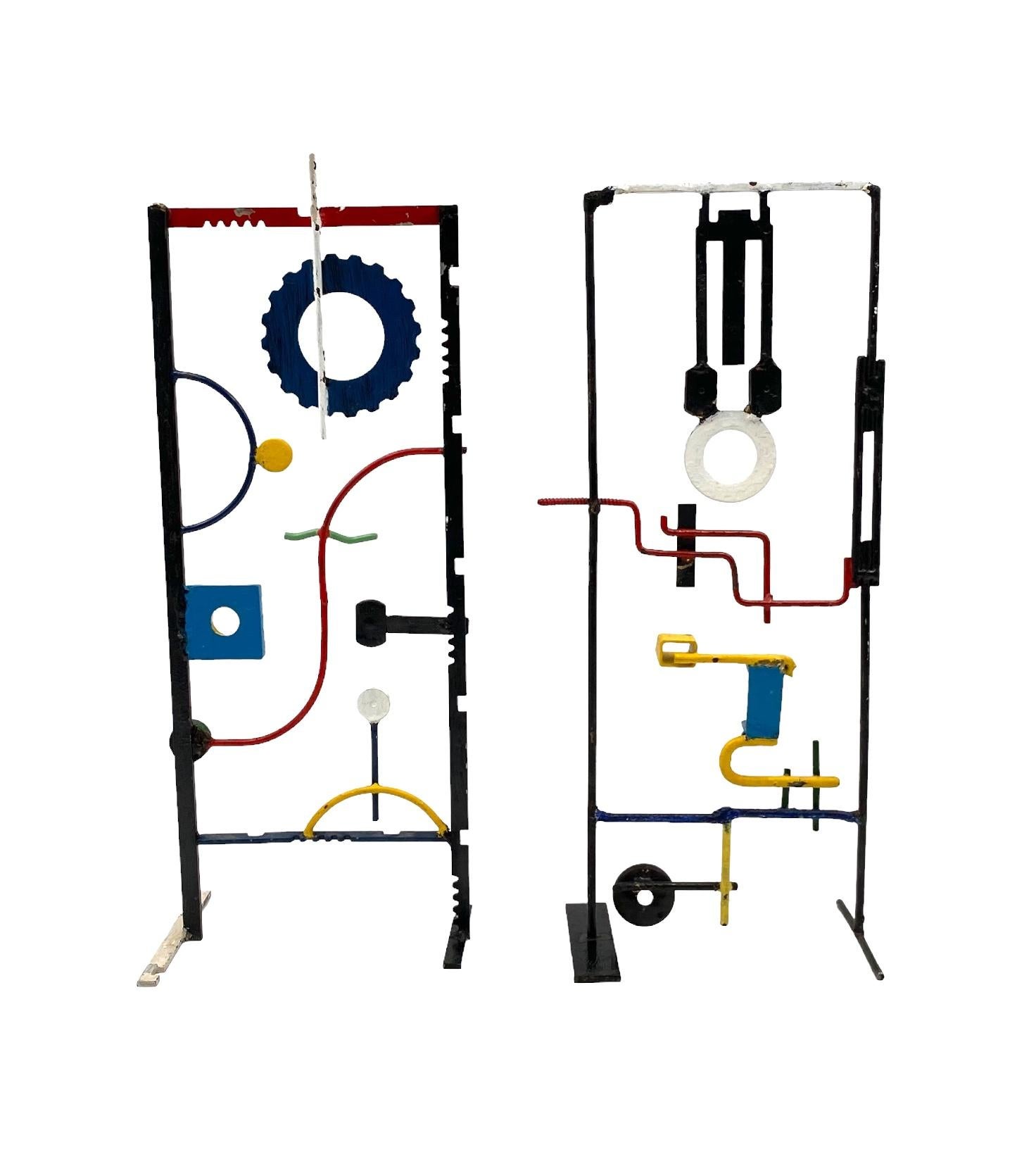 Iron Modern abstract lacquered metal set of 2 sculptures, France ca. 1930 For Sale