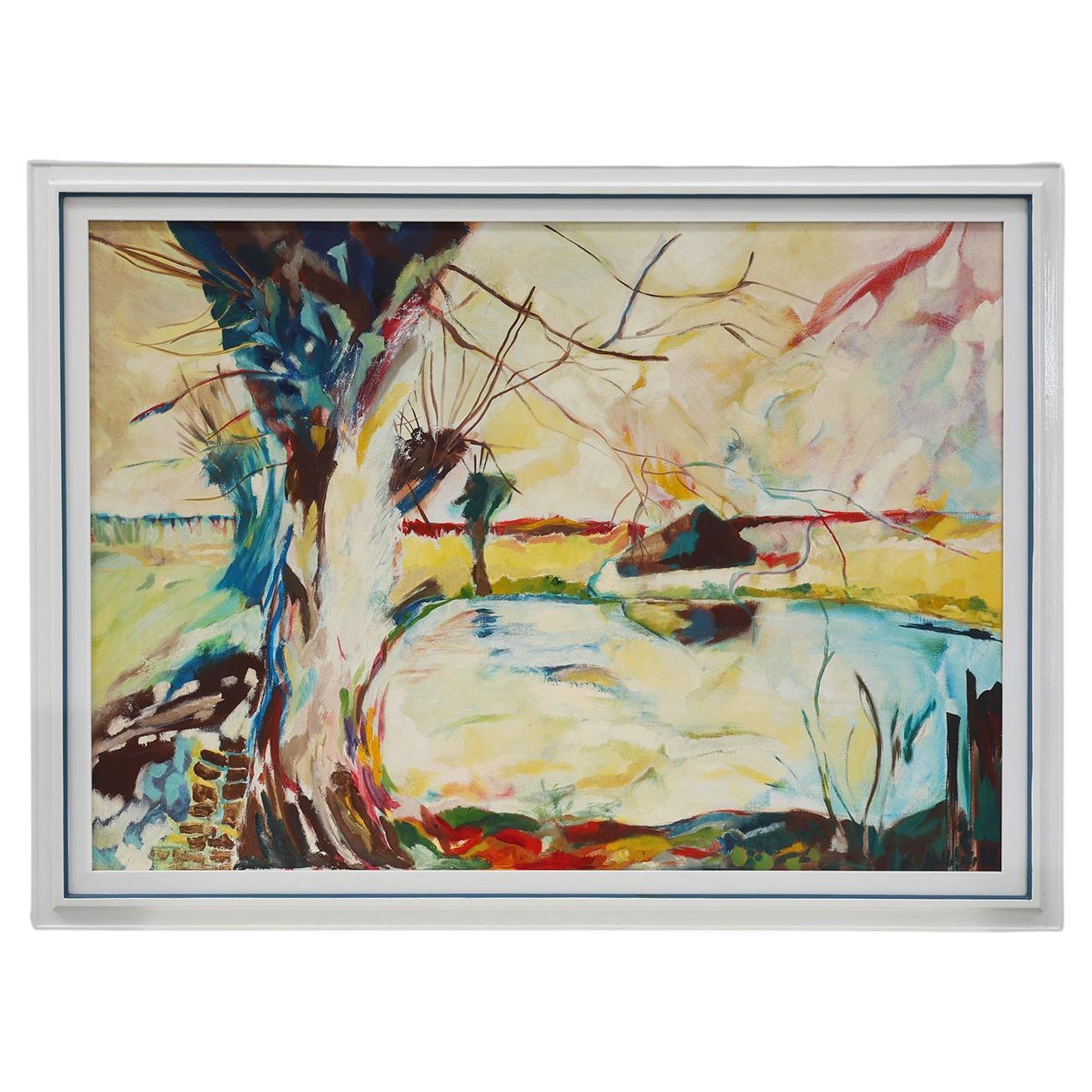 Modern Abstract Landscape, Oil on Canvas, Signed, Belgium, 1982