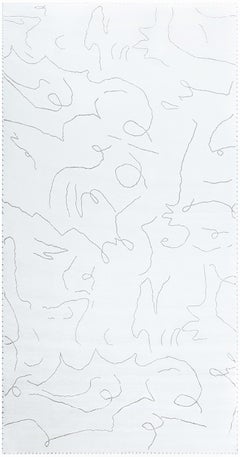 Tapis en soie fait main, gris clair, style abstrait moderne « Cocteau » par Doris Leslie Blau