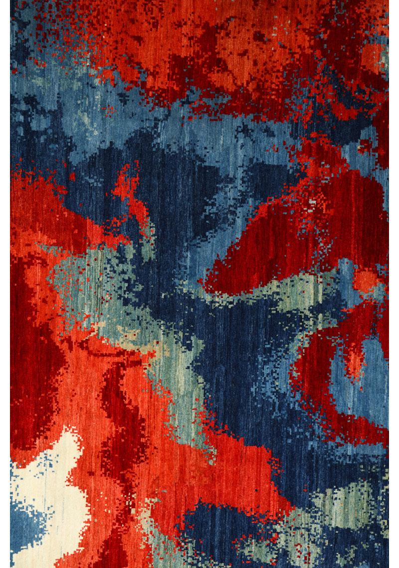 Moderner abstrakter persischer Magma-Wollteppich in Rot- und Blautönen, 10' x 14' im Zustand „Neu“ im Angebot in New York, NY