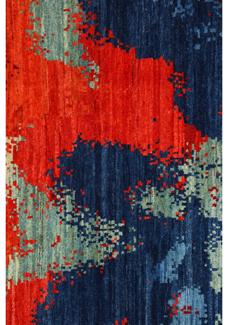 Moderner abstrakter persischer Magma-Wollteppich in Rot- und Blautönen, 10' x 14' (Wolle) im Angebot